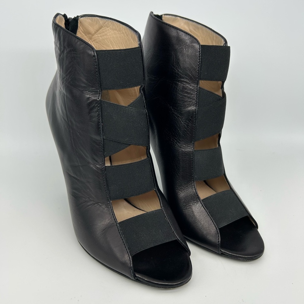 Claudia Ciuti Womens Elastic Open Toe Stiletto Booties Black Leather Size 7.5